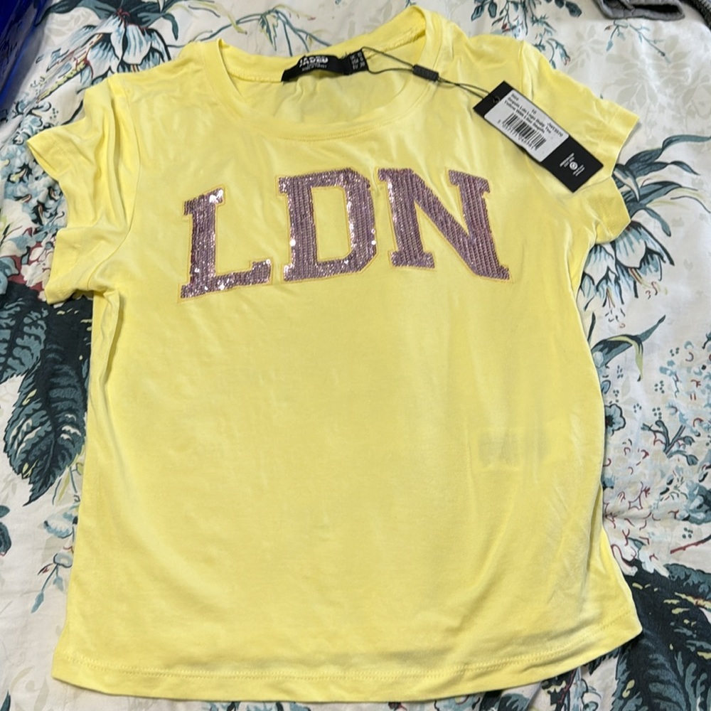 Jaded London yellow sequin baby tee NWT